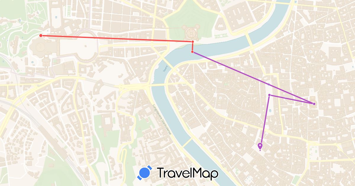 TravelMap itinerary: driving, train, hiking in Italy, Vatican City (Europe)